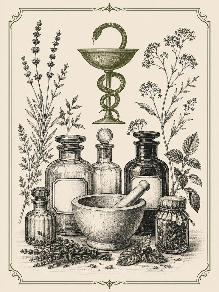 Apothecary Caduceus Print: Vintage Botanical Medicine Art - artwork on paper
