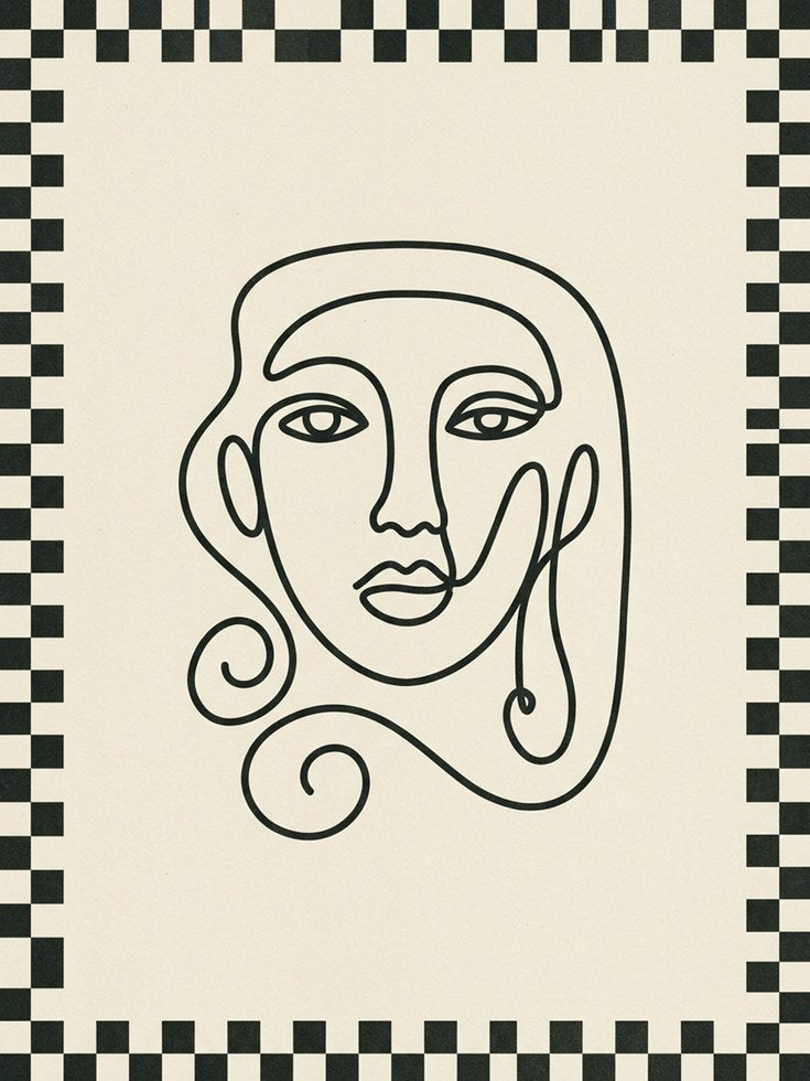 Abstract Face Line Art Print: Modern Minimalist Portrait Design - artwork on paper