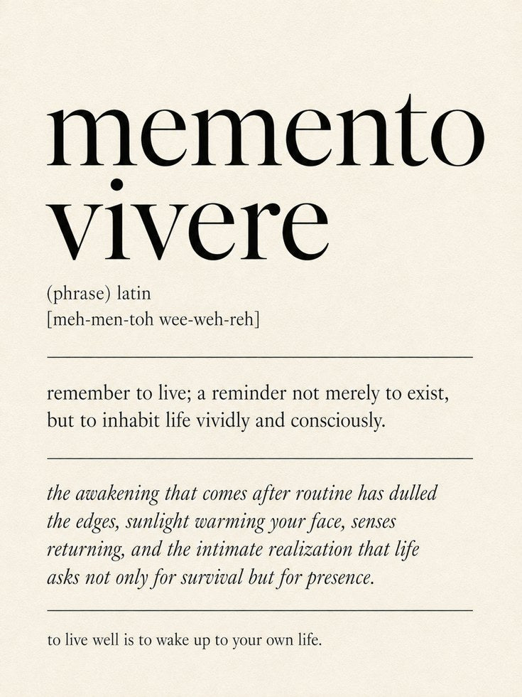 Memento Vivere Latin Definition Print: Minimalist Typography Art - artwork on paper