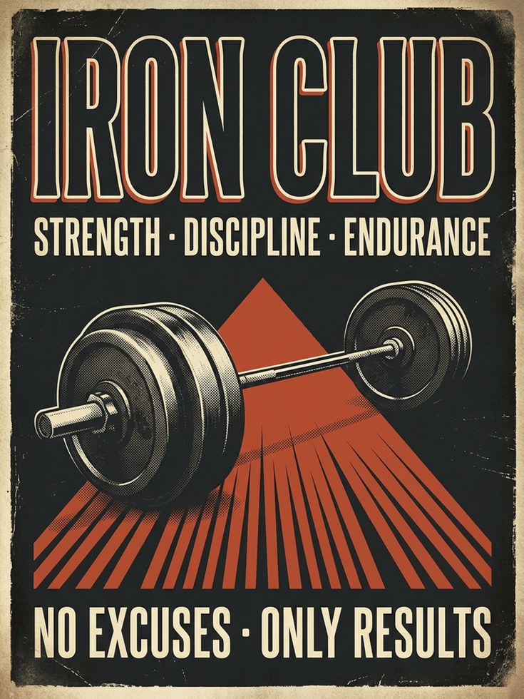 Vintage Iron Club Gym Poster — Retro Weightlifting Print - artwork on paper
