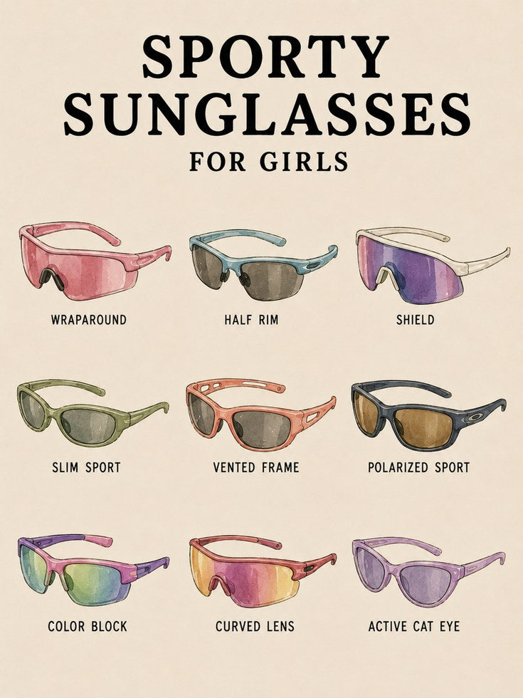 Sporty Sunglasses for Girls Art Print: Vintage Guide Poster - artwork on paper