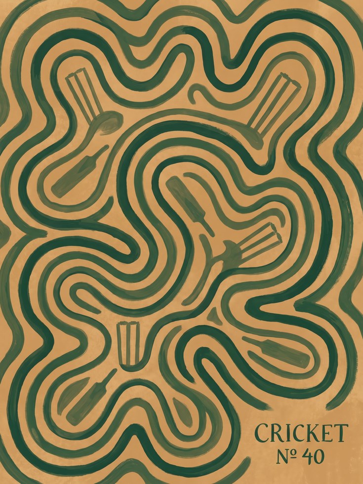 Cricket Poster: Retro Sports Decor (Green and Tan - artwork on paper