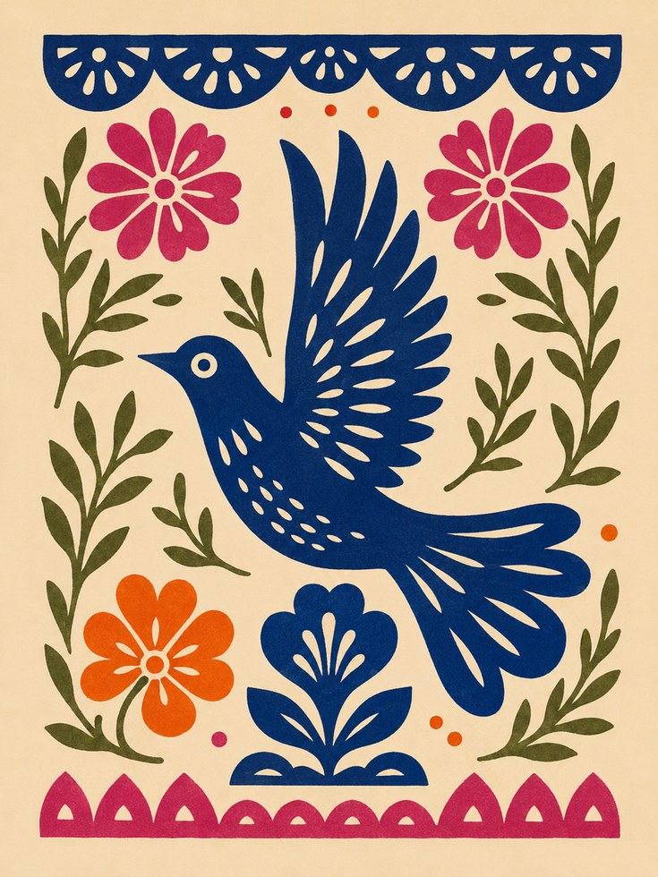 Folk Art Bird Print - artwork on paper