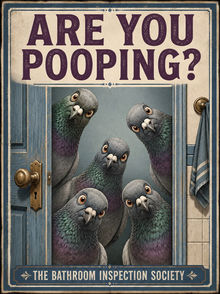 Pigeon Inspection Society Print: Funny Vintage Bathroom Wall Art - artwork on paper