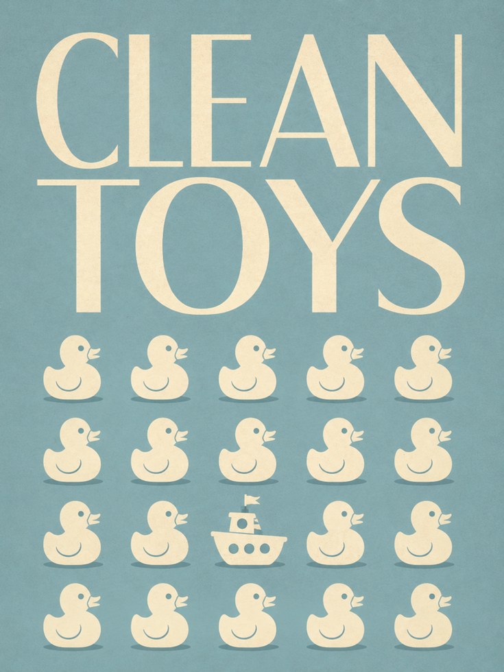 Clean Toys Bathroom Print: Retro Duck Illustration (Kids Room Art) - artwork on paper