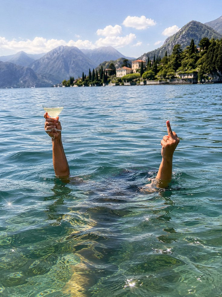 Italian Lake Swimming Wall Art: Humorous Alpine Water Scene - artwork on paper