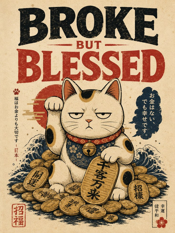 Lucky Cat Wall Art – Maneki Neko Print - artwork on paper