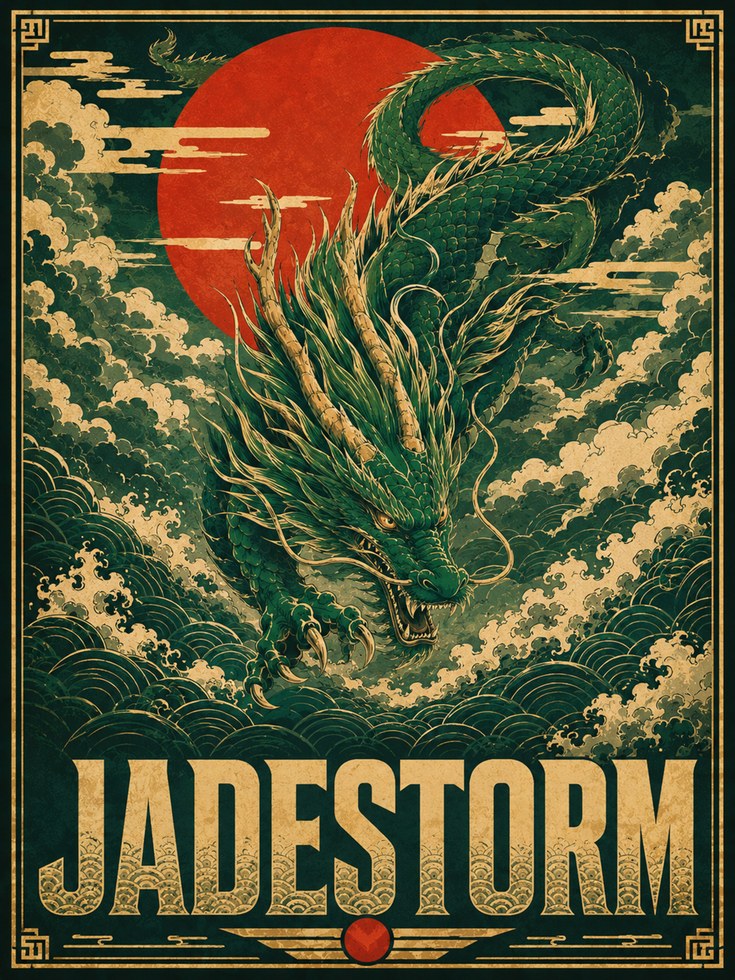 Japanese Dragon Poster – Jade Green - artwork on paper