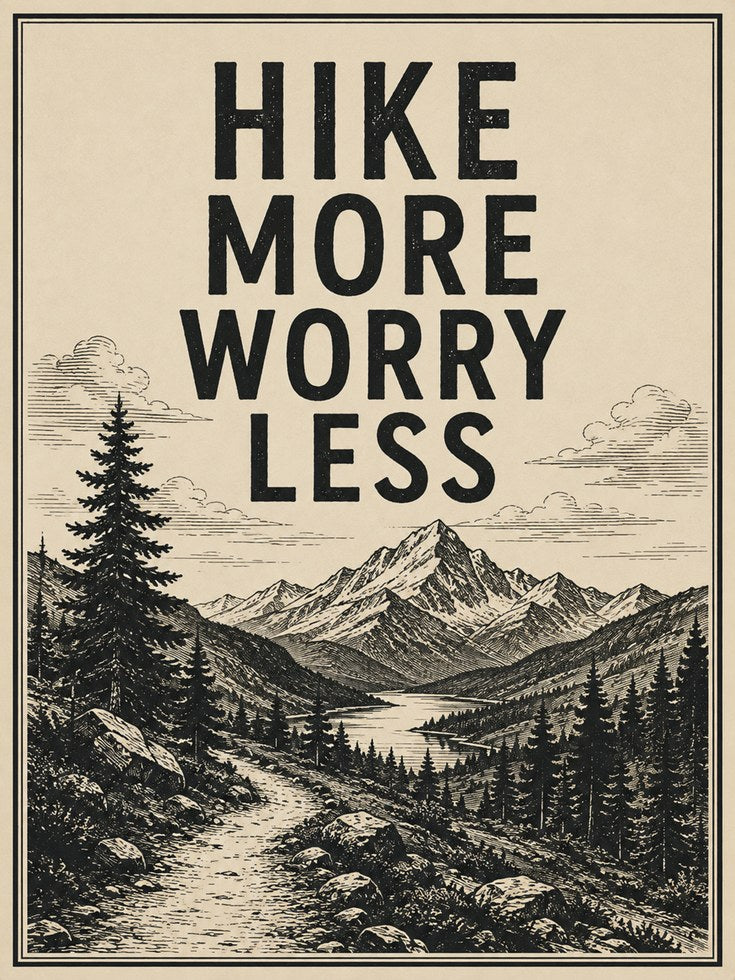 Hike More Worry Less – Mountain Print - artwork on paper
