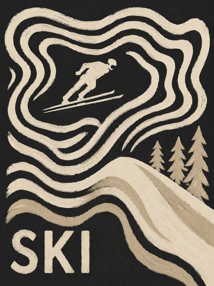 Vintage Ski Poster – Retro Winter Sports Wall Art - artwork on paper