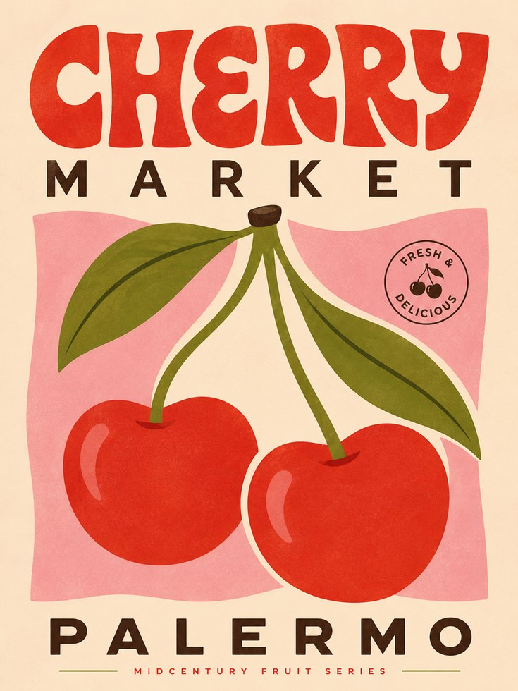 Cherry Market Print: Vintage Fruit Poster (Kitchen & Dining Room) - artwork on paper