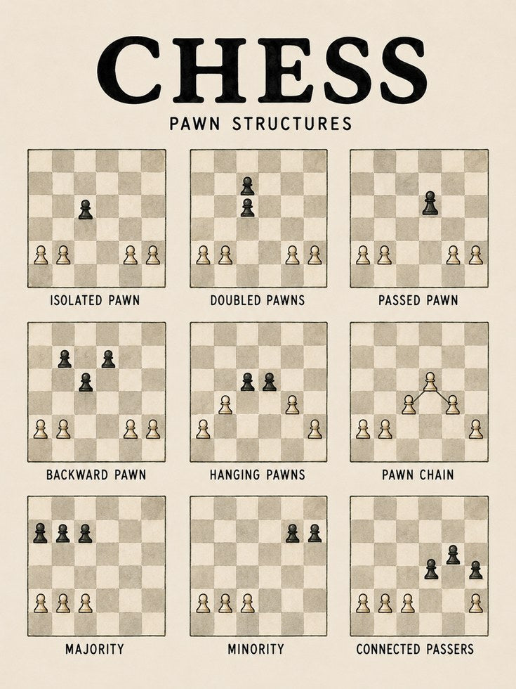 Chess Pawn Structures Wall Art: Educational Strategy Guide - artwork on paper