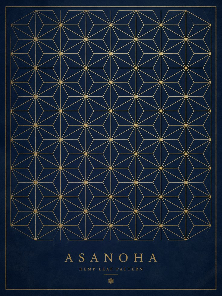 Asanoha Pattern Print: Japanese Inspired Wall Art (Navy & Gold) - artwork on paper