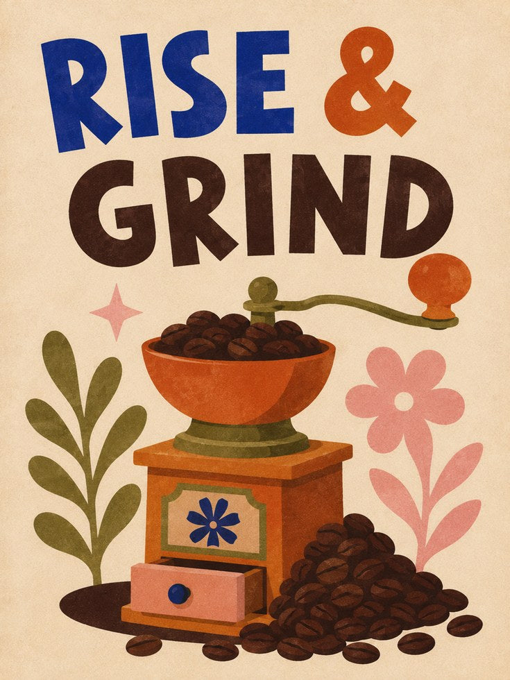 Rise and Grind Print – Coffee Lover Wall Art - artwork on paper