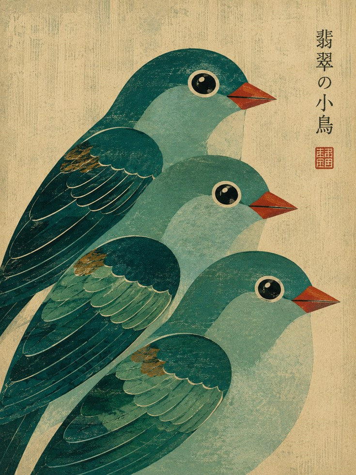 Japanese Bird Art Print — Vintage Woodblock Style - artwork on paper