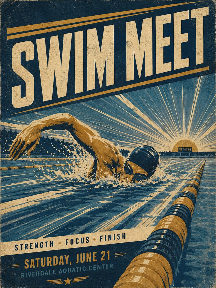 Swim Meet Retro Poster: Vintage Sports Propaganda Art Print - artwork on paper
