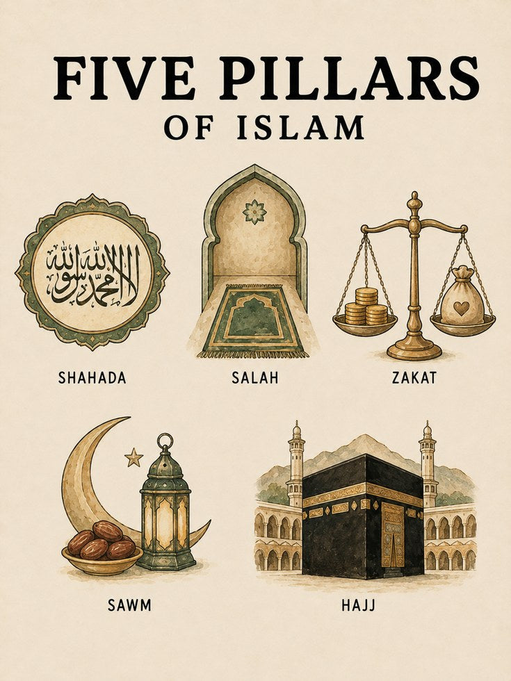Five Pillars of Islam Print - artwork on paper