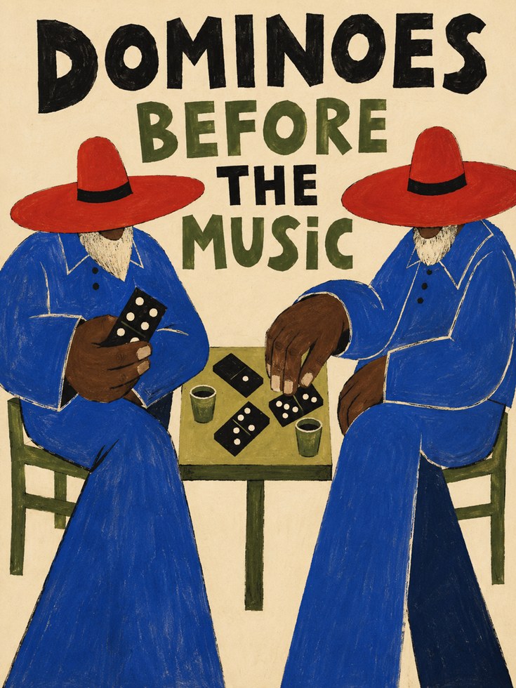 Dominoes Before The Music: Vintage Folk Art Print - artwork on paper