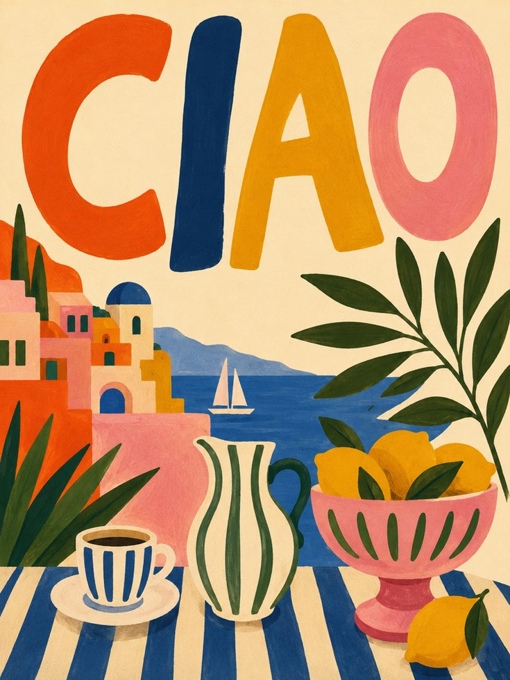 Italian Travel Poster – Ciao Italy Print - artwork on paper