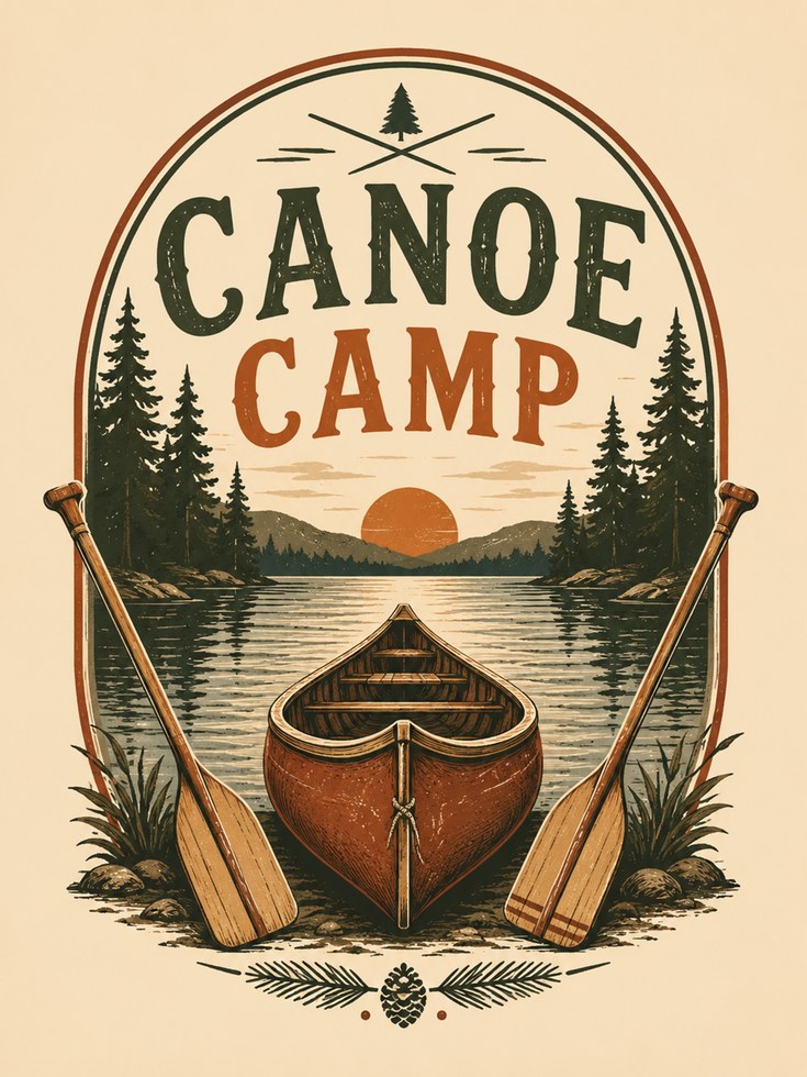 Canoe Camp Wall Art – Vintage Lake Print - artwork on paper