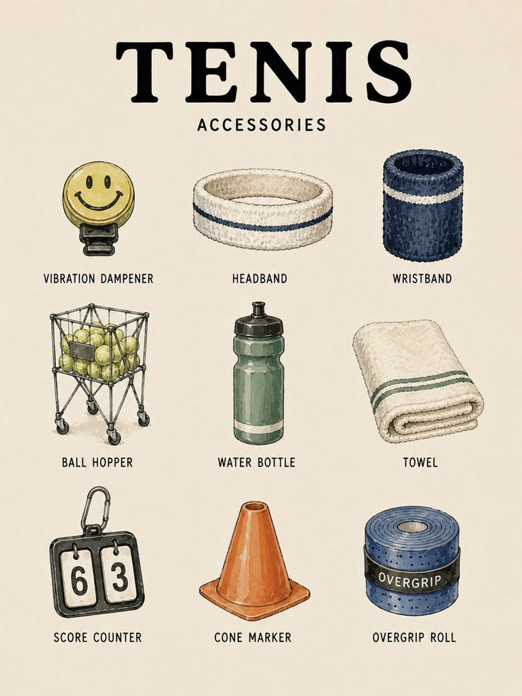 Tennis Accessories Print — Vintage Sports Illustration - artwork on paper
