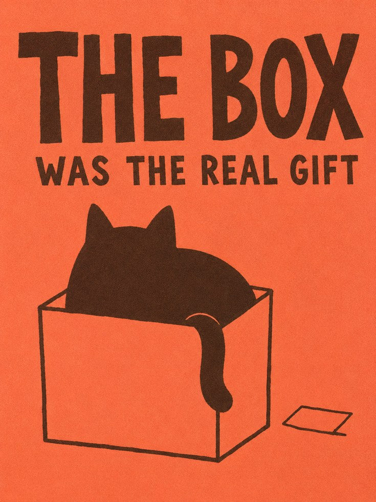 Cat in Box Typography Poster: Minimalist Orange and Black Print - artwork on paper