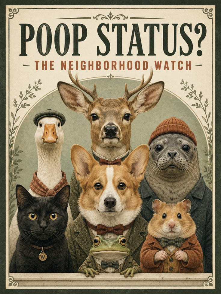Funny Bathroom Print: Poop Status Neighborhood Watch Animals - artwork on paper