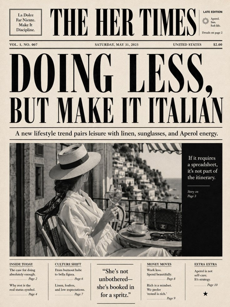 Vintage Newspaper Wall Art: Italian Lifestyle Print - artwork on paper