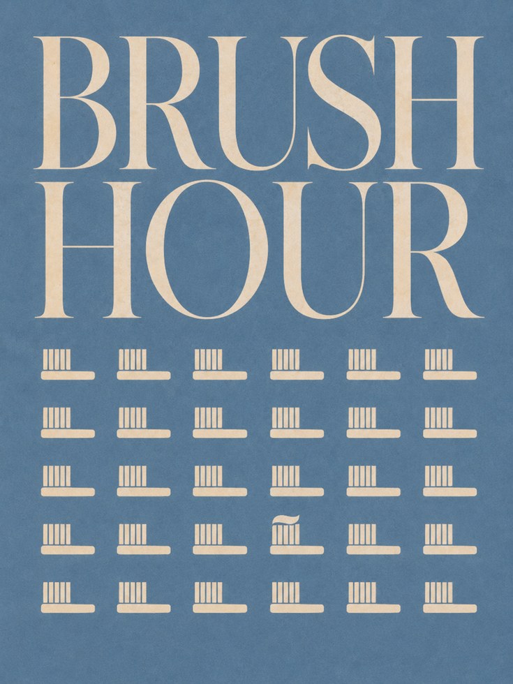 Toothbrush Chart Wall Art: Retro Bathroom Decor (Mid-Century Style) - artwork on paper