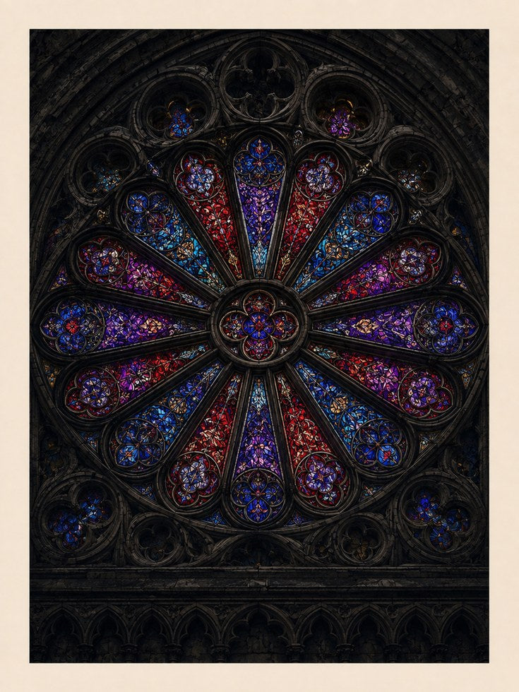 Gothic Rose Window Art Print: Medieval Stained Glass Architecture - artwork on paper