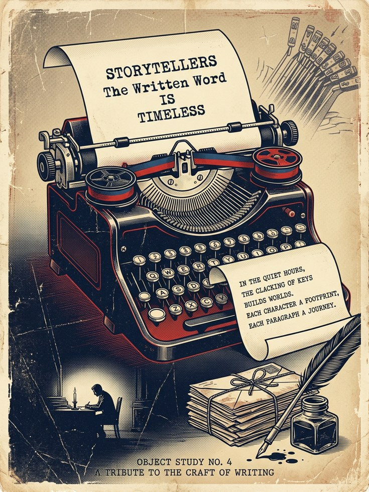Vintage Typewriter Art Print: Retro Storytellers Poster - artwork on paper