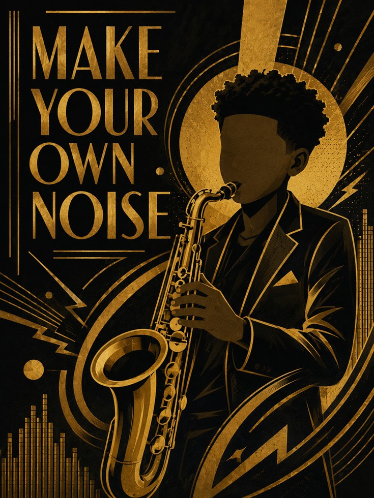 Make Your Own Noise Art Deco Saxophone Jazz Poster - artwork on paper