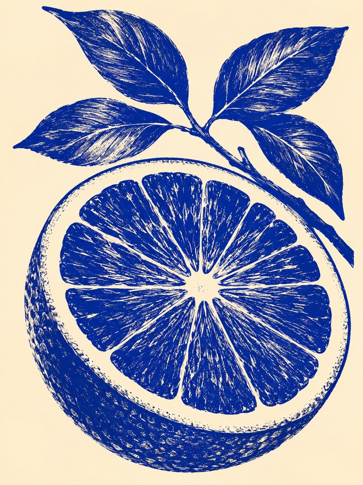 Lemon Print – Blue Kitchen Wall Art - artwork on paper