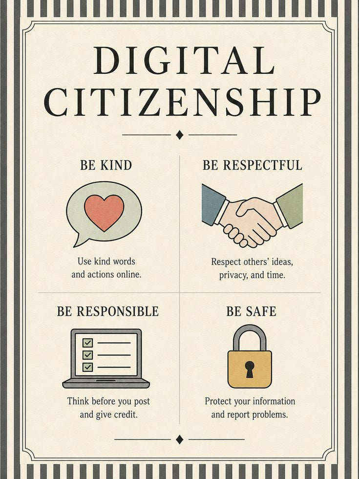 Digital Citizenship Poster: Vintage Educational Wall Art - artwork on paper