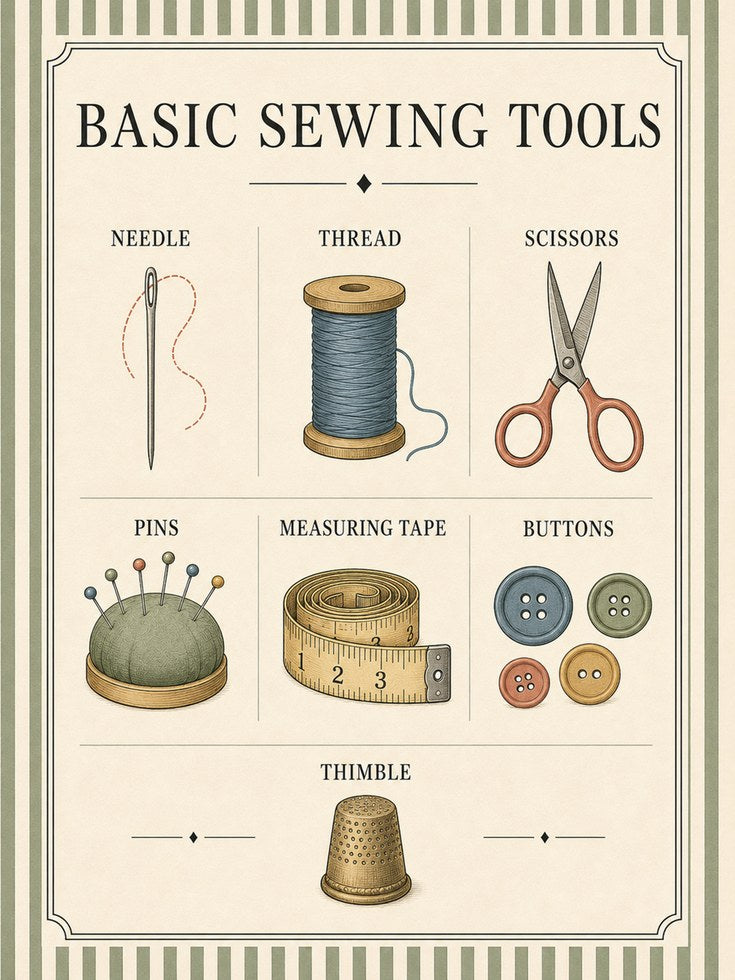 Vintage Sewing Tools Print – Craft Room Wall Art - artwork on paper