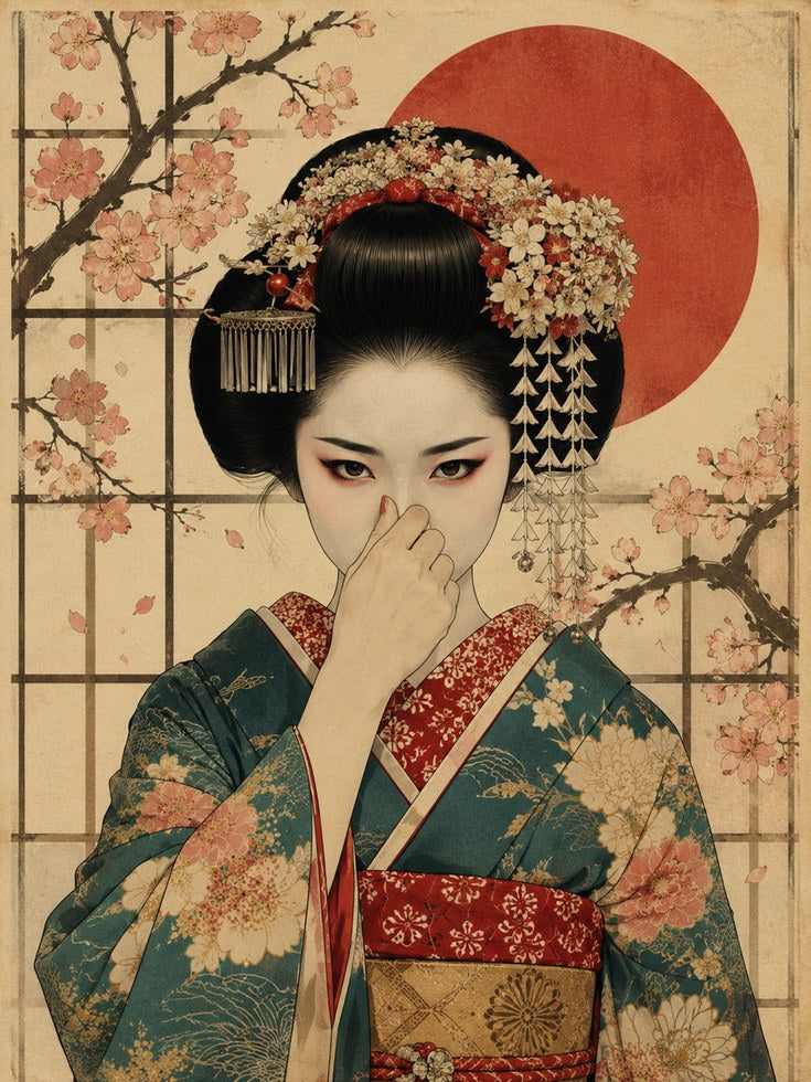Funny Bathroom Poster Japanese Geisha Art Print - artwork on paper