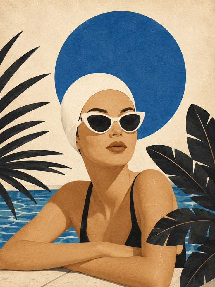 Poolside Woman Print – Retro Summer Wall Art - artwork on paper