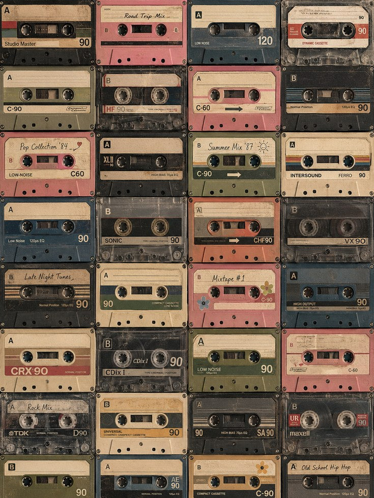 Cassette Tape Wall Art: Retro 90s Mixtape Design - artwork on paper