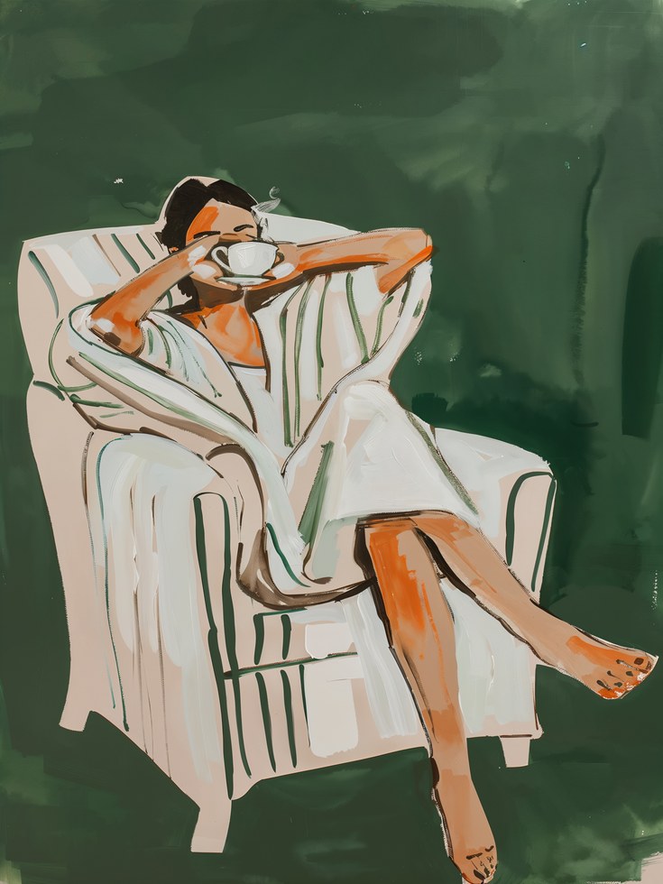 Relaxing Woman Wall Art Print – Emerald Green - artwork on paper