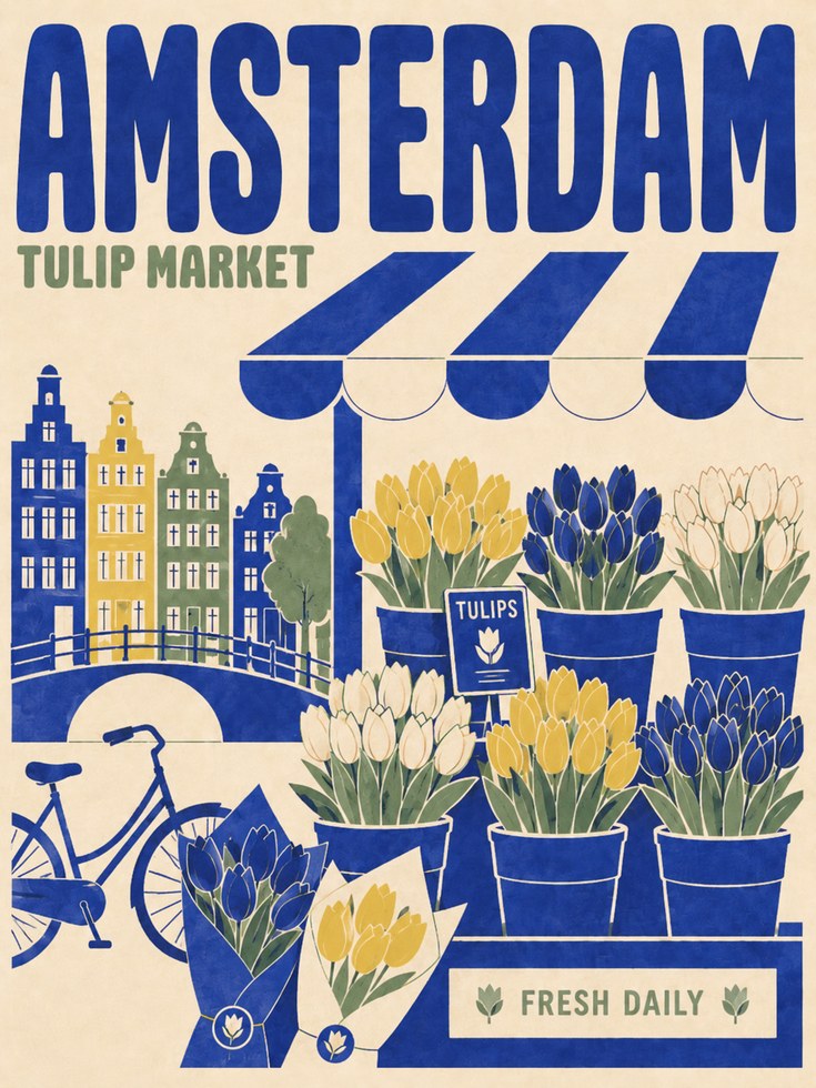 Amsterdam Travel Poster - artwork on paper