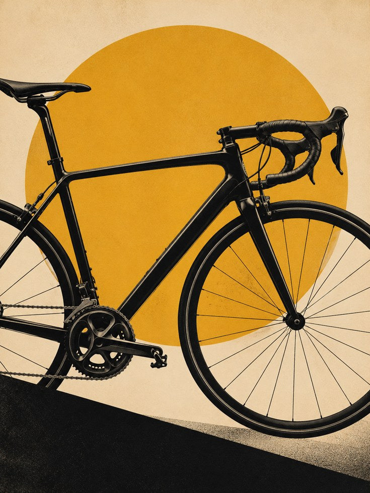 Road Bike Poster: Minimalist Yellow Circle Design - artwork on paper