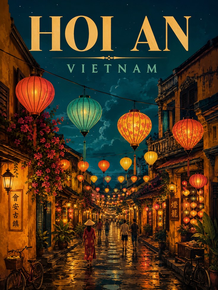 Vietnam Travel Poster – Hoi An Wall Art - artwork on paper