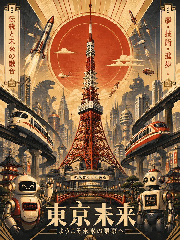 Tokyo Travel Poster – Retro Japan Wall Art - artwork on paper