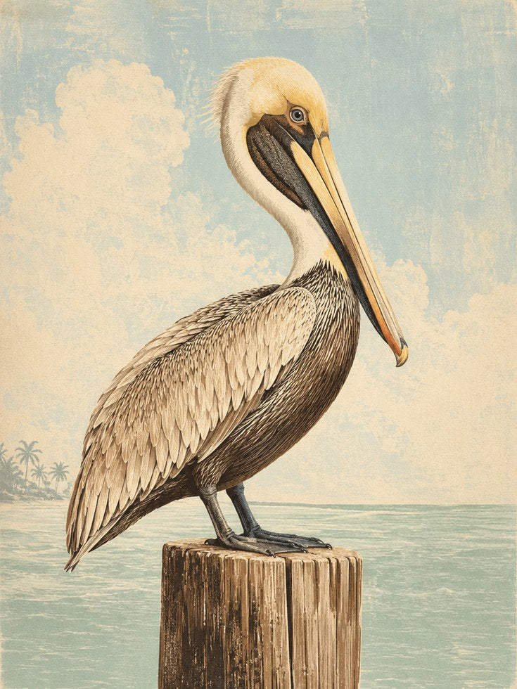 Pelican Wall Art – Coastal Bird Print - artwork on paper