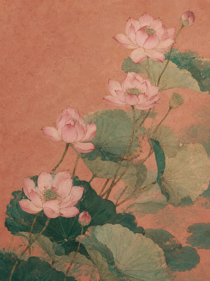 Lotus Flower Botanical Print — Vintage Pink Water Lily - artwork on paper