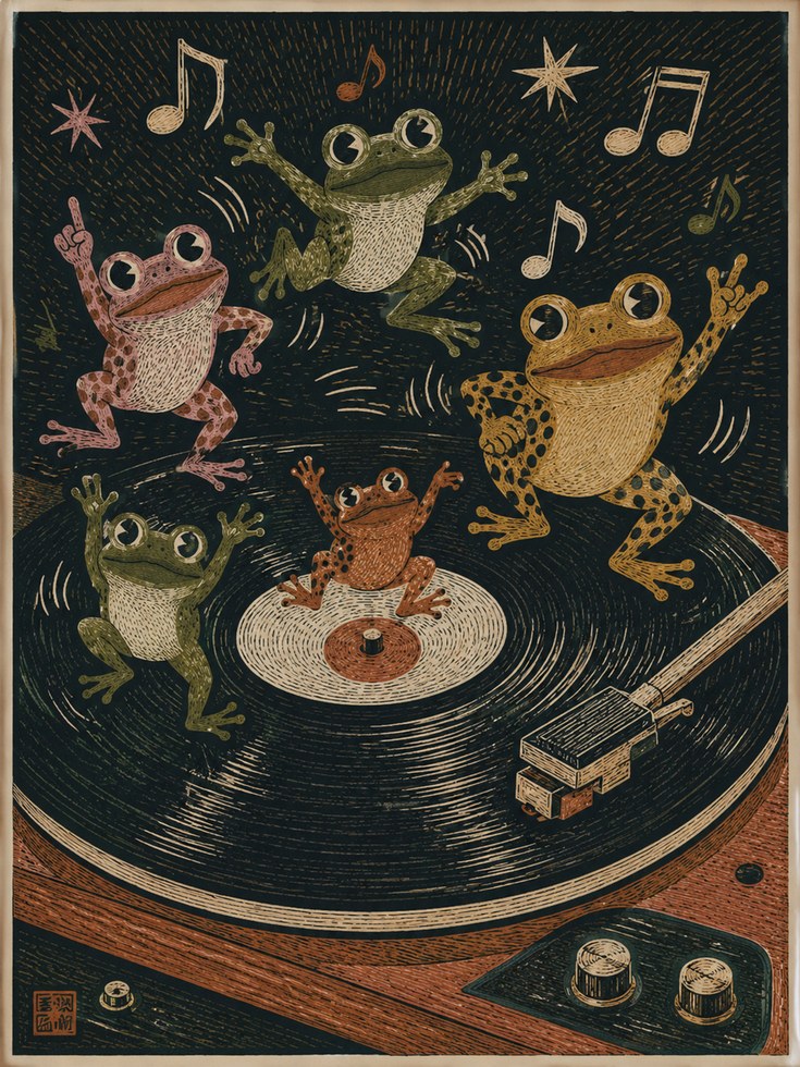 Frog Music Wall Art – Dancing Frogs Print - artwork on paper