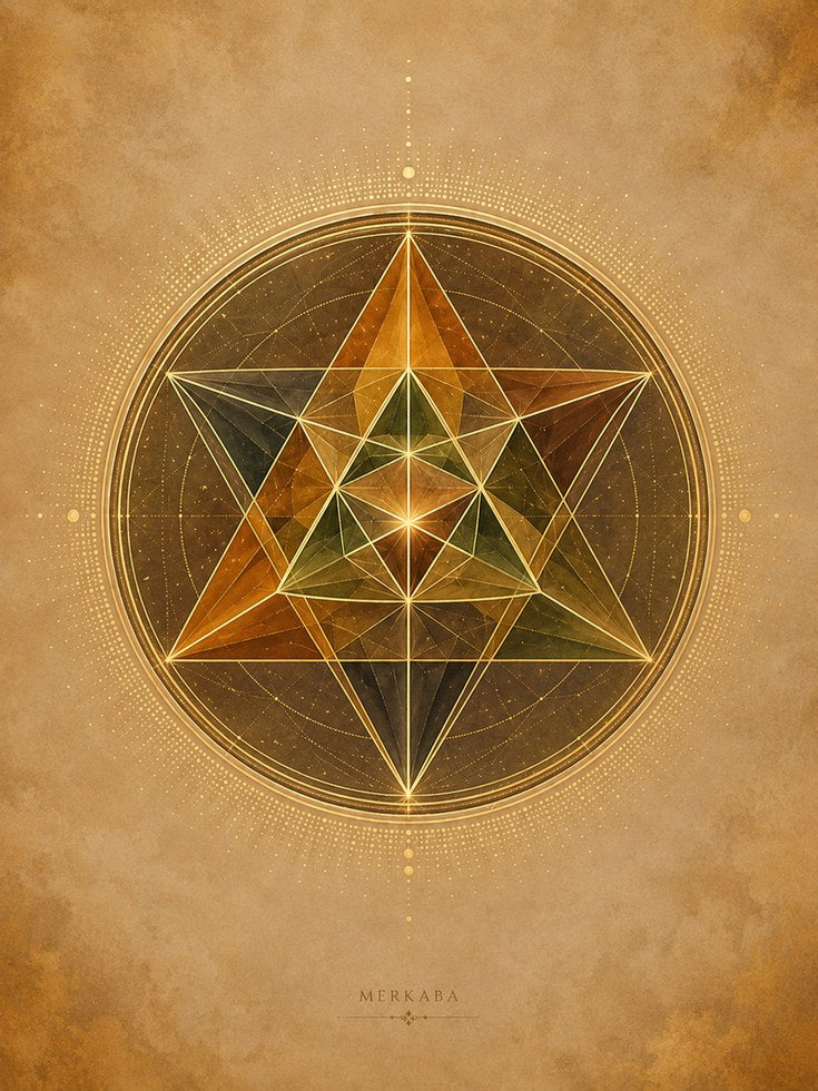 Merkaba Sacred Geometry Wall Art: Golden Star Mandala Design - artwork on paper