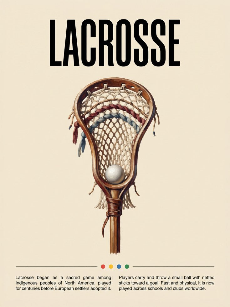 Vintage Lacrosse Player Educational Poster - artwork on paper