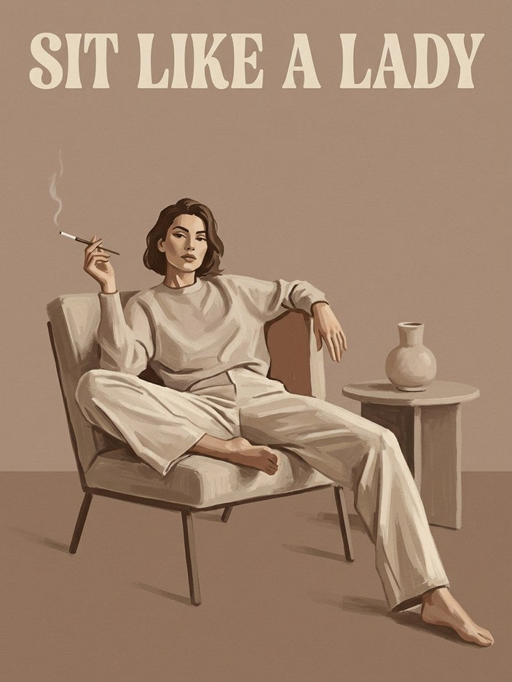 Sit Like A Lady Wall Art: Vintage Feminist Neutral Tone Print - artwork on paper