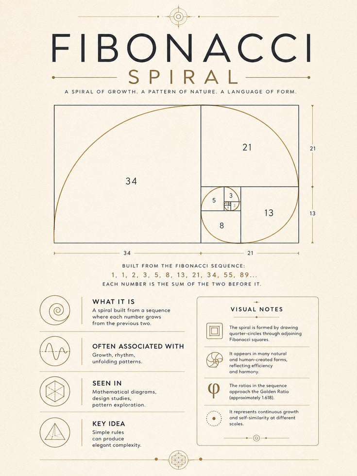 Fibonacci Spiral Wall Art: Educational Math Diagram - artwork on paper